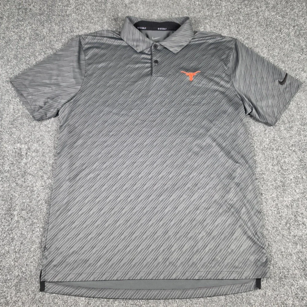 Nike Texas Longhorns Golf Polo Mens M Gray Abstract Stripe Dri-FIT DH0811-070